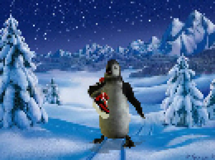 Silvester-E-Card-Pinguin-auf-Schlittschuhen Bild 1